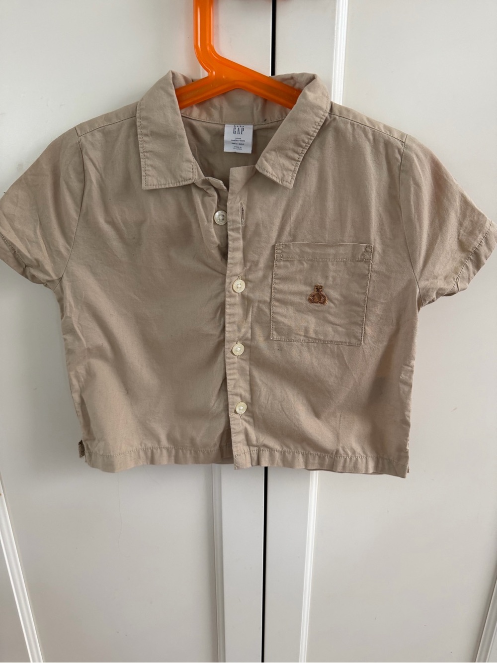 GAP 12-18m Kids Tan Button-Front Cropped Shirt